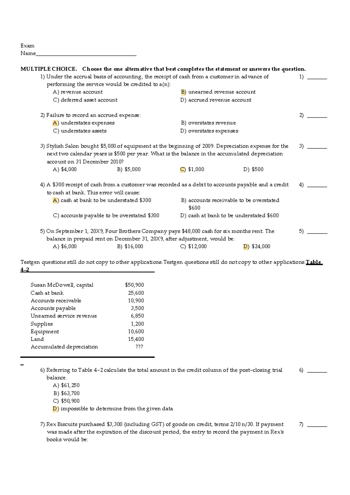 Sample/practice Exam 2016, Questions And Answers - Exam MULTIPLE CHOICE ...