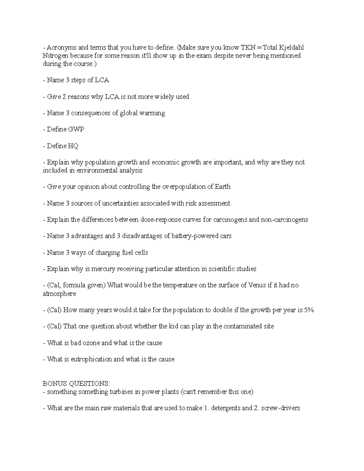Final exam 5 July Fall 2015, questions Acronyms and terms that you