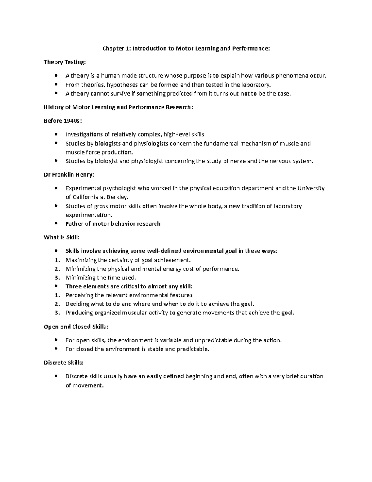 Chapter 1 Introduction to Motor Learning Related to Performance ...