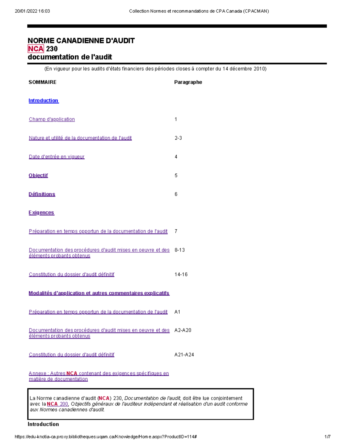 NCA 230 Collection Normes et recommandations de CPA Canada ( Cpacman ...