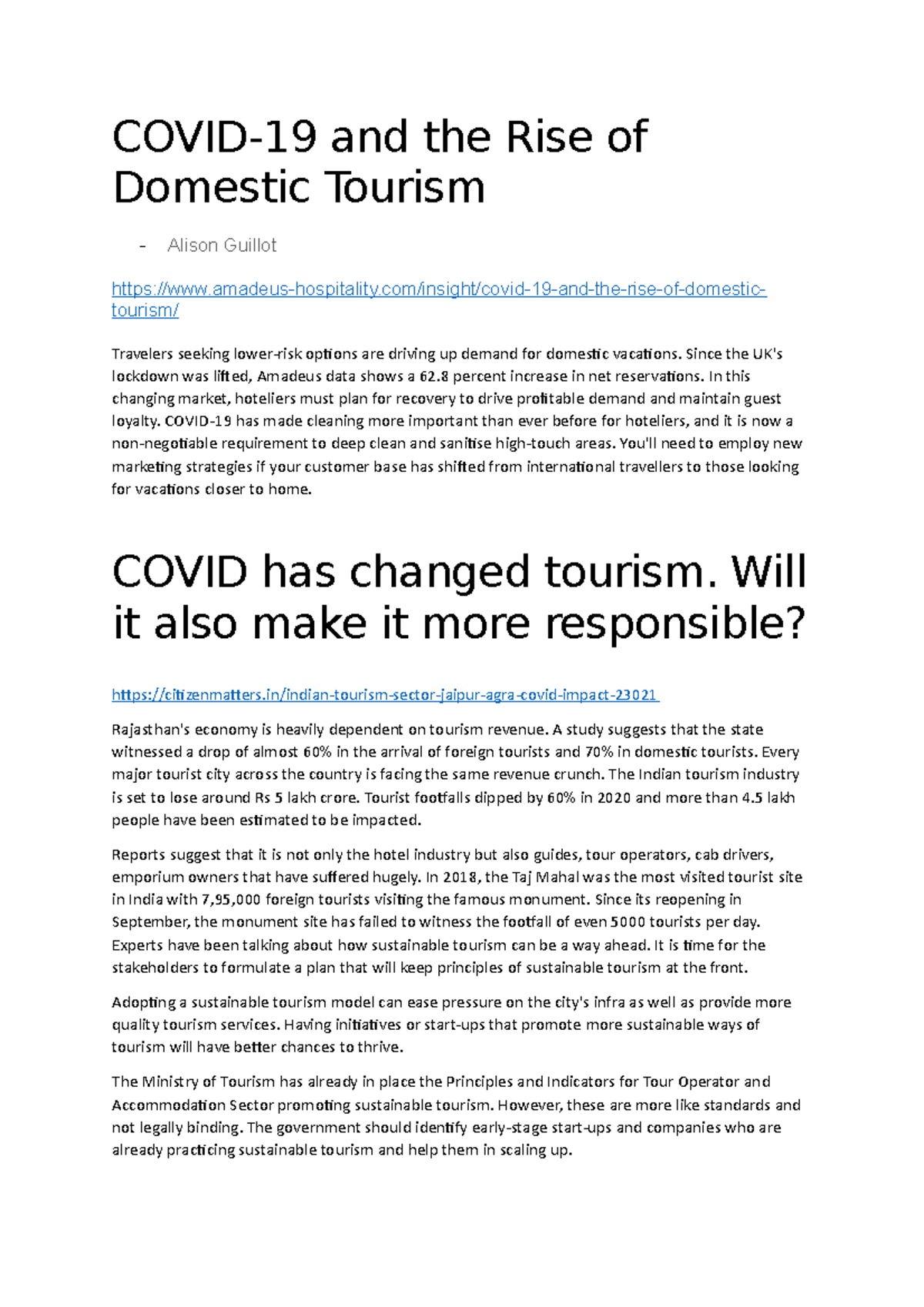 Summaries Of Articles For Global Citizen Leadership Program COVID 19