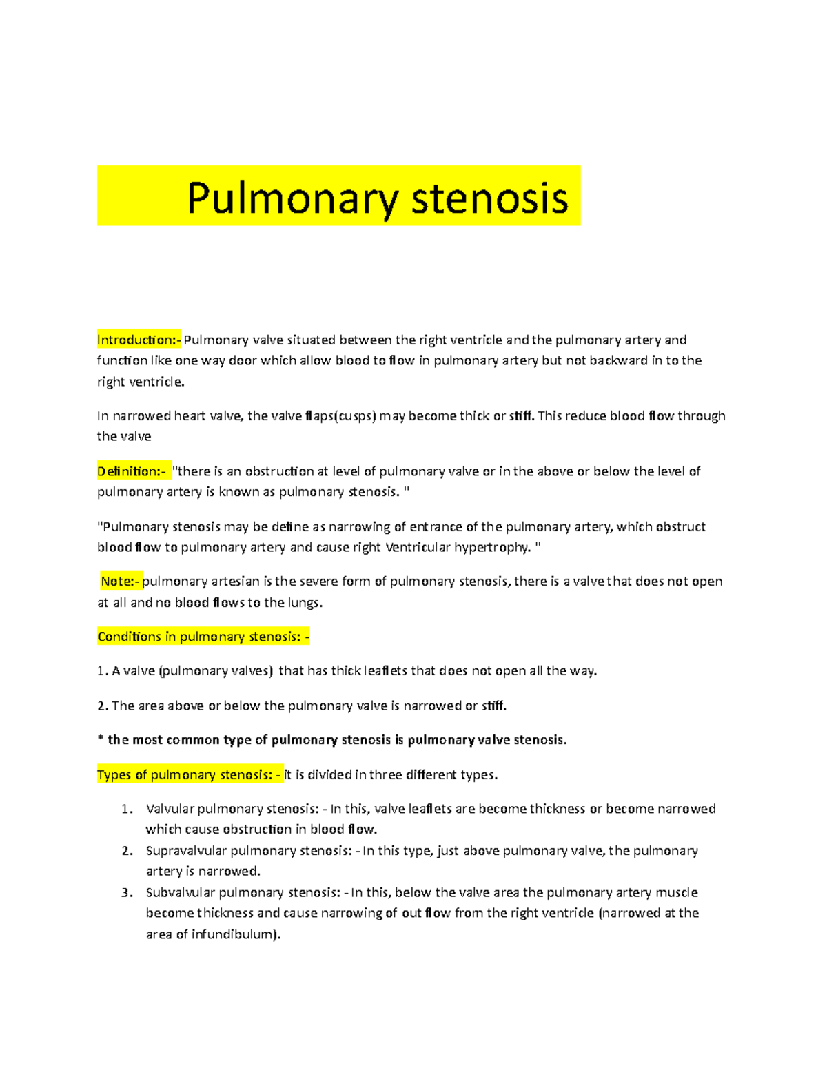 Lntroduction -WPS Office - Pulmonary stenosis lntroduction:- Pulmonary ...