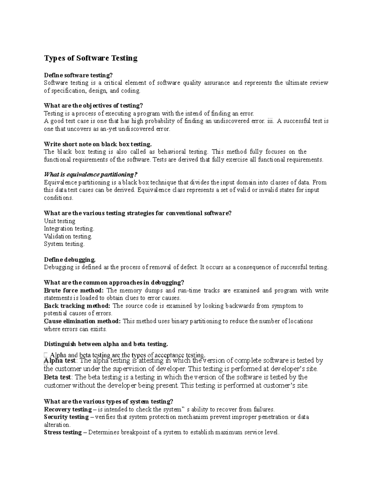 Soft engg module 5 useful for testing notes Types of Software