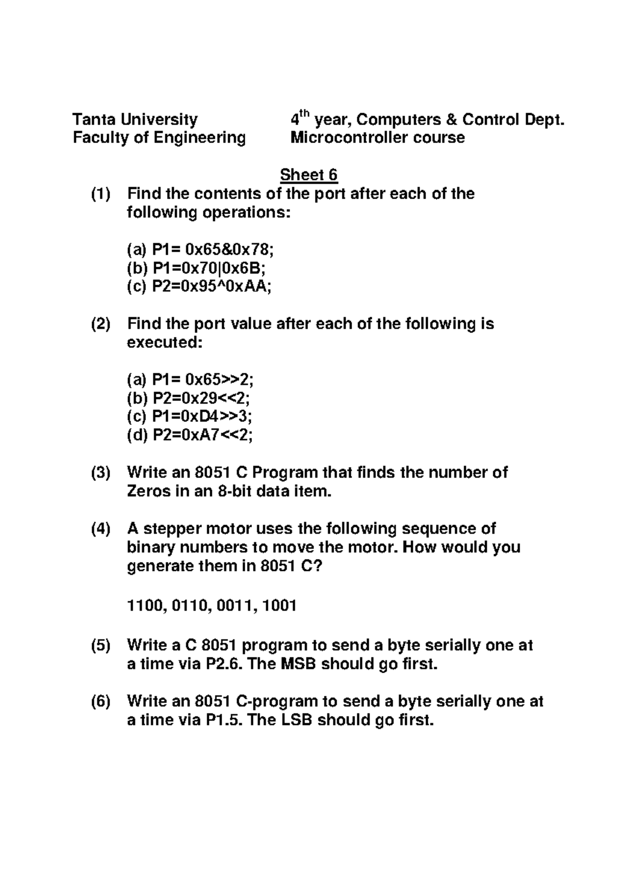 Sheet 6 micro - Tanta University 4 th year, Computers & Control Dept ...