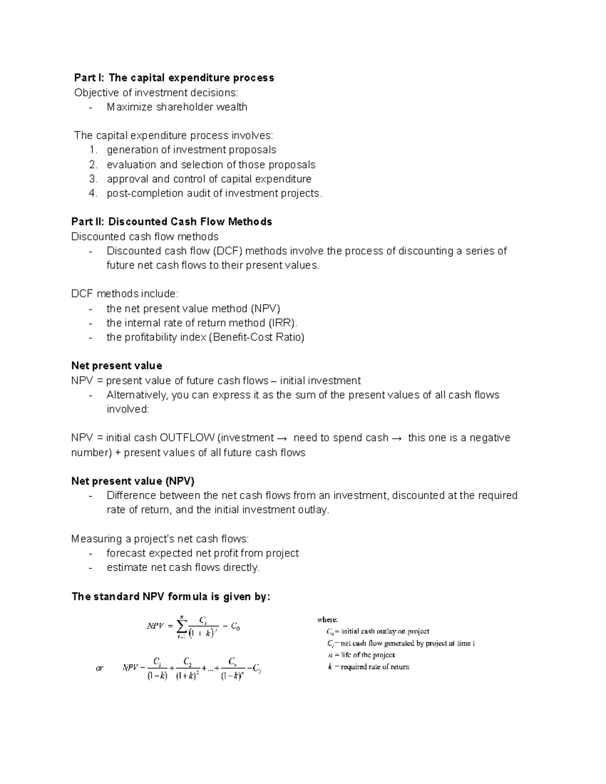 Module 2 all notes o - Part I: The capital expenditure process ...