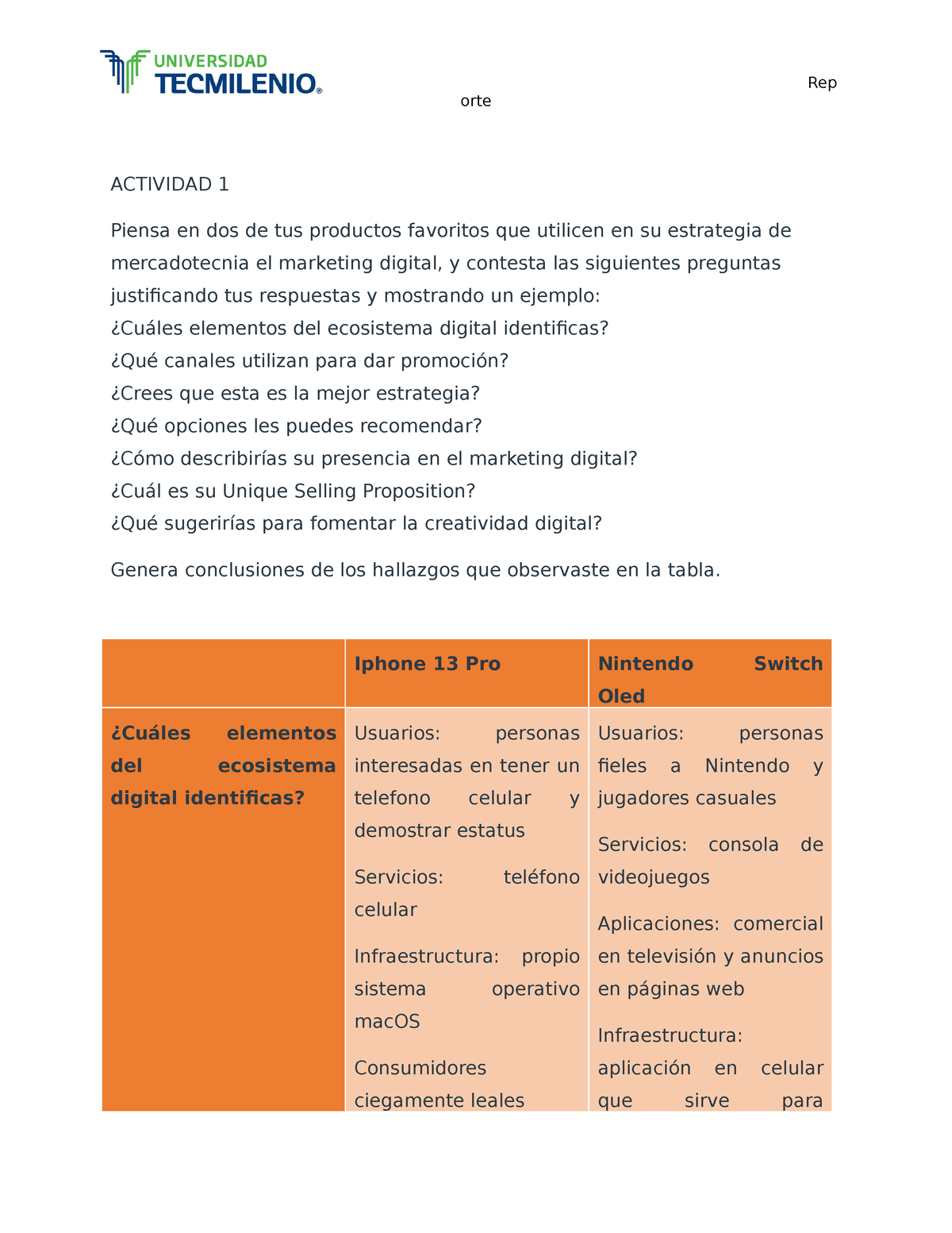 Estrategias De Mercadotecnia Digital Actividad 1 - Orte ACTIVIDAD 1 ...