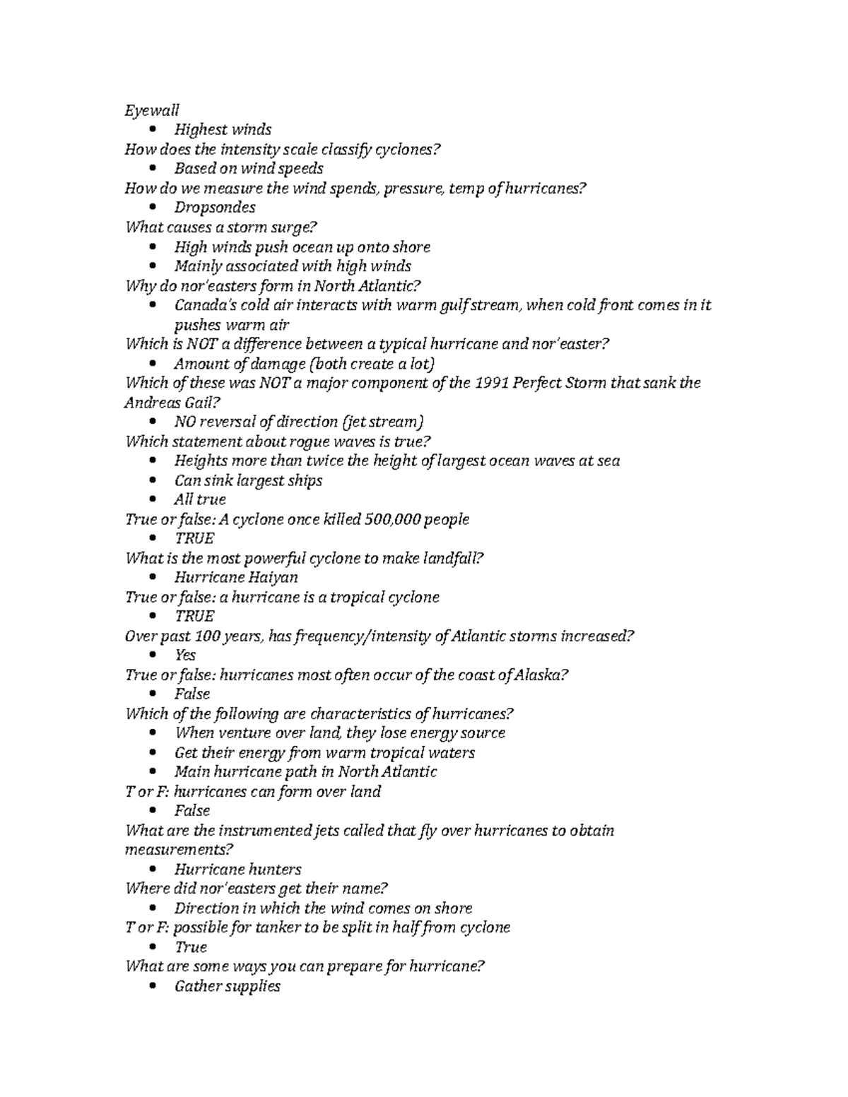 Test 4 review - Sarah Stamps - Eyewall Highest winds How does the ...