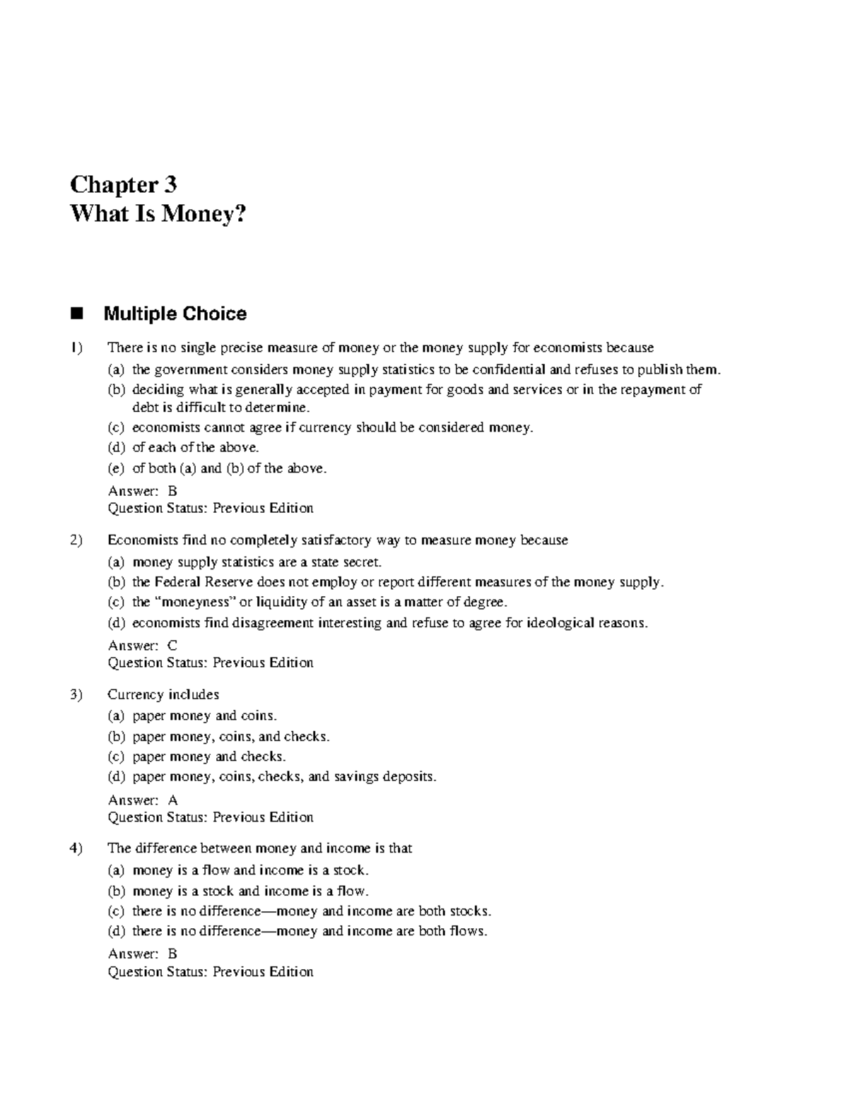 Tb03 - queestion to ch.3 - Chapter 3 What Is Money? Multiple Choice ...