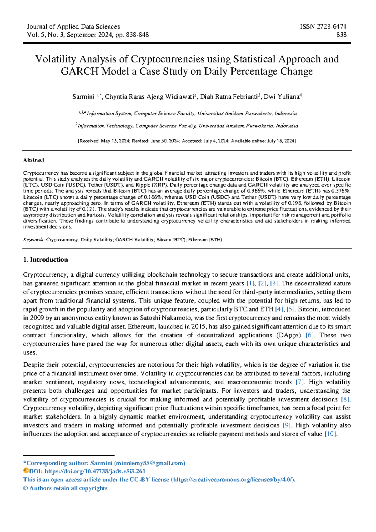Volatility Analysis of Cryptocurrencies using Statistical Approach and ...