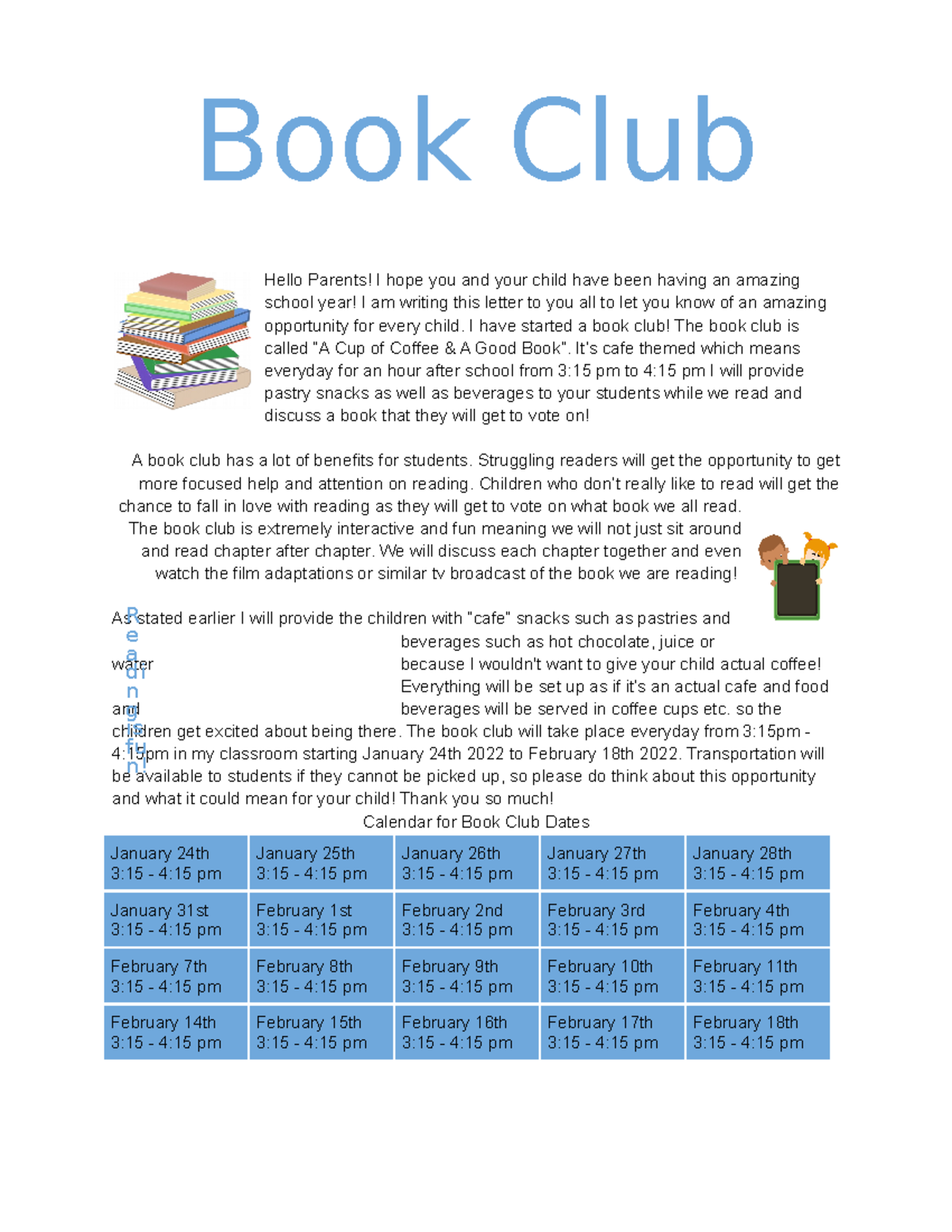 book club writing assignment