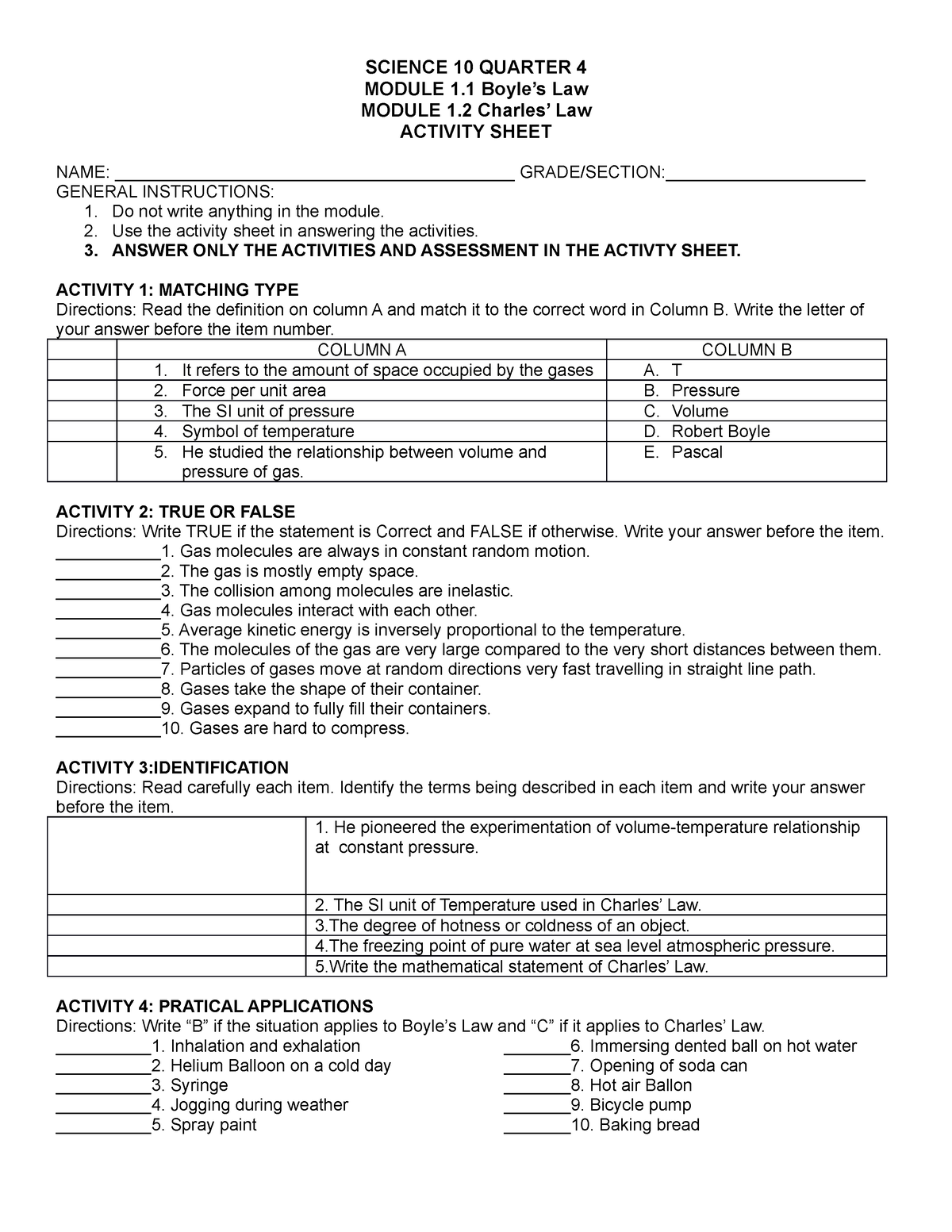 Science 10 Quarter 4 Module 1 Assessment - SCIENCE 10 QUARTER 4 MODULE ...