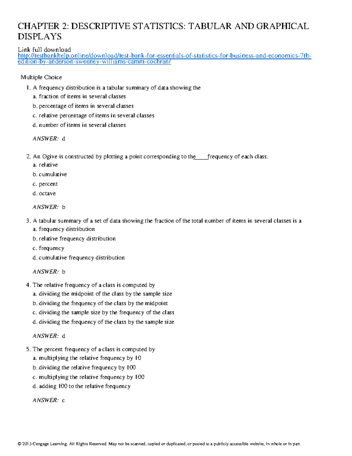 Chap2testbank 1 - Testbank For Statistics Chapter 2 - CHAPTER 2 ...