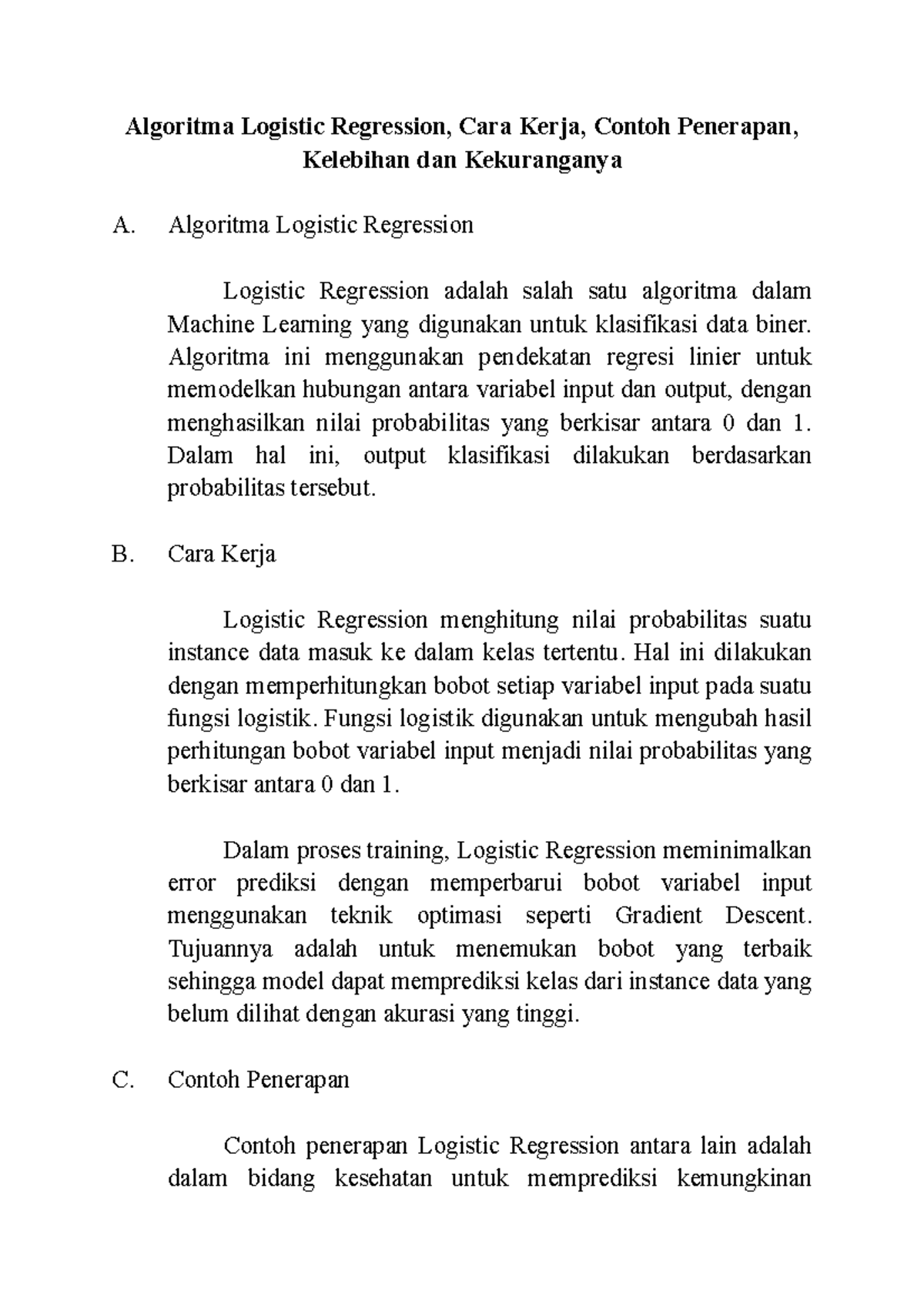 Algoritma Logistic Regression, Cara Kerja, Contoh Penerapan, Kelebihan ...
