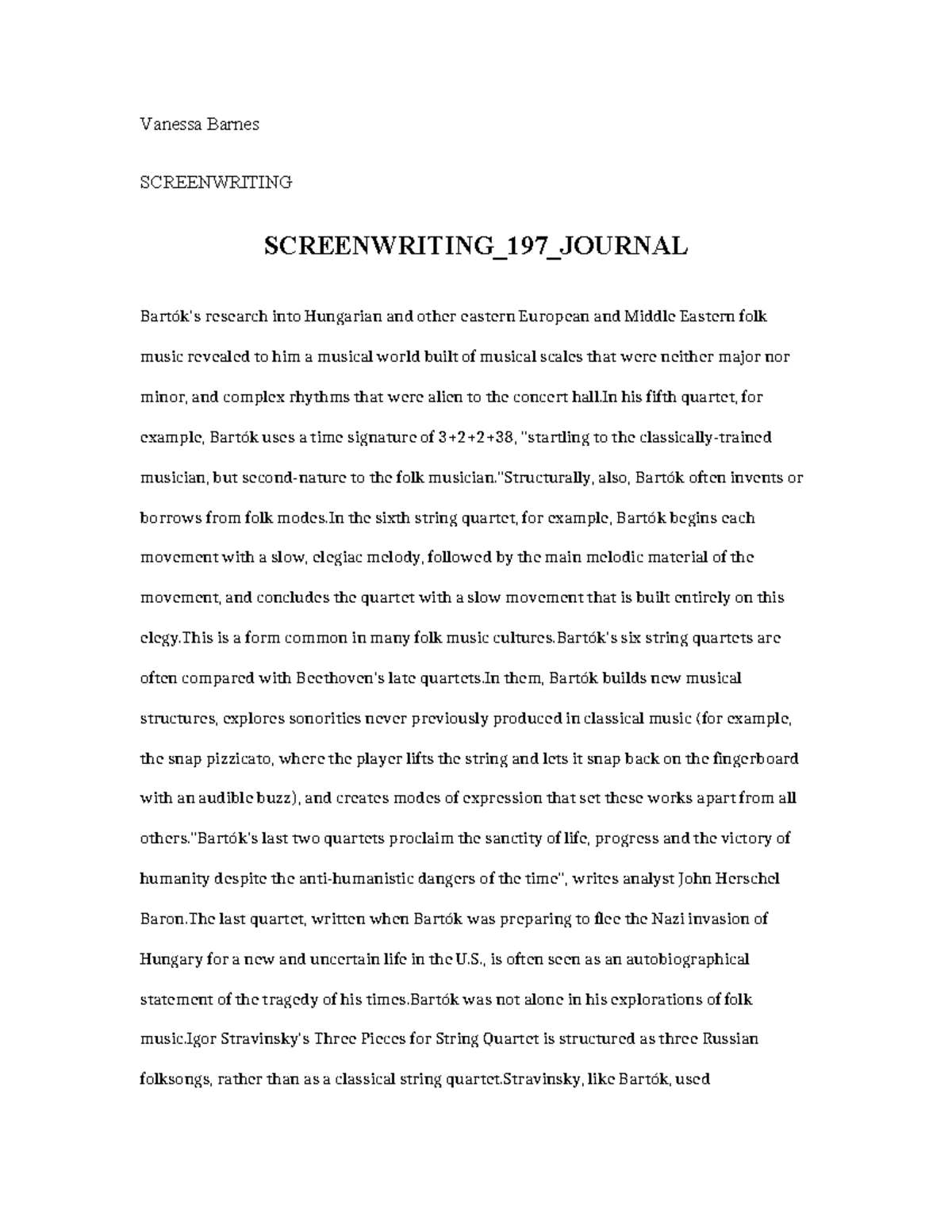 Screenwriting 197 Journal - Vanessa Barnes SCREENWRITING SCREENWRITING ...