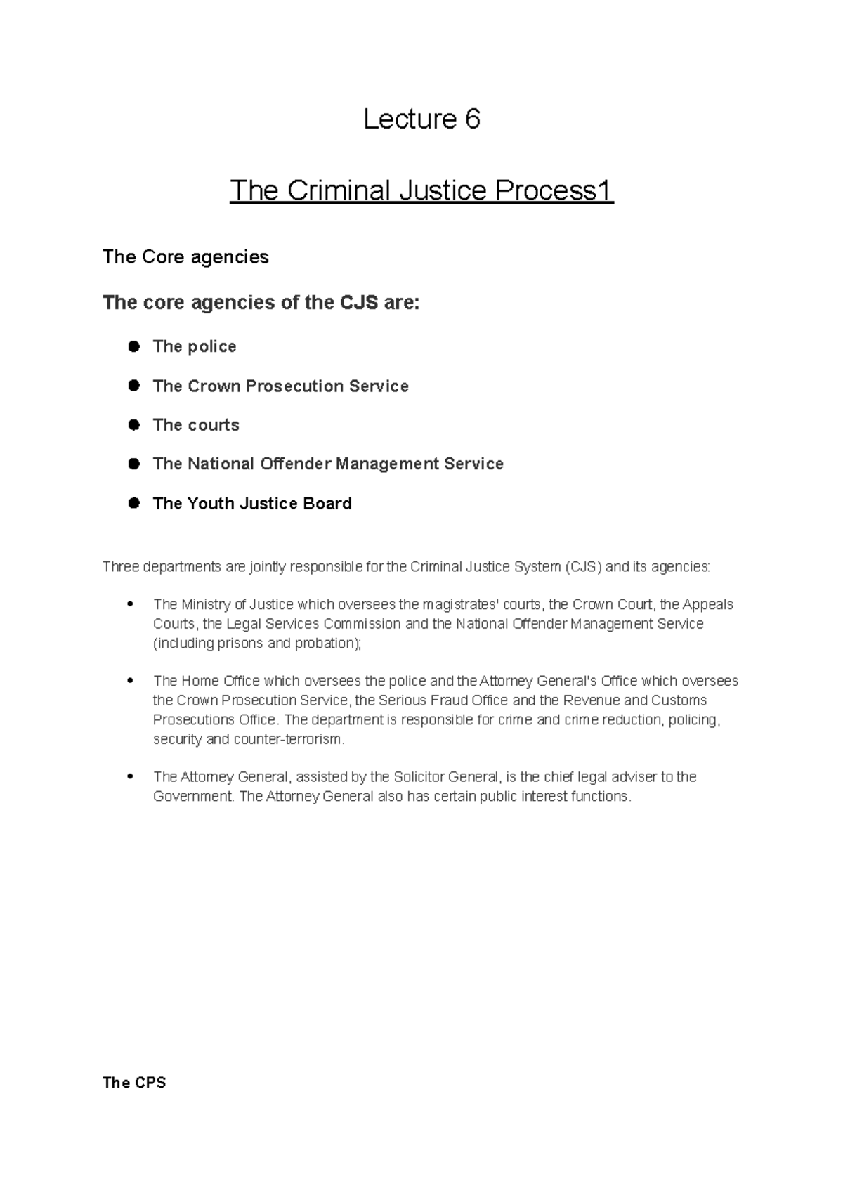 Lecture 6 - Criminal Justice Process - Lecture 6 The Criminal Justice ...