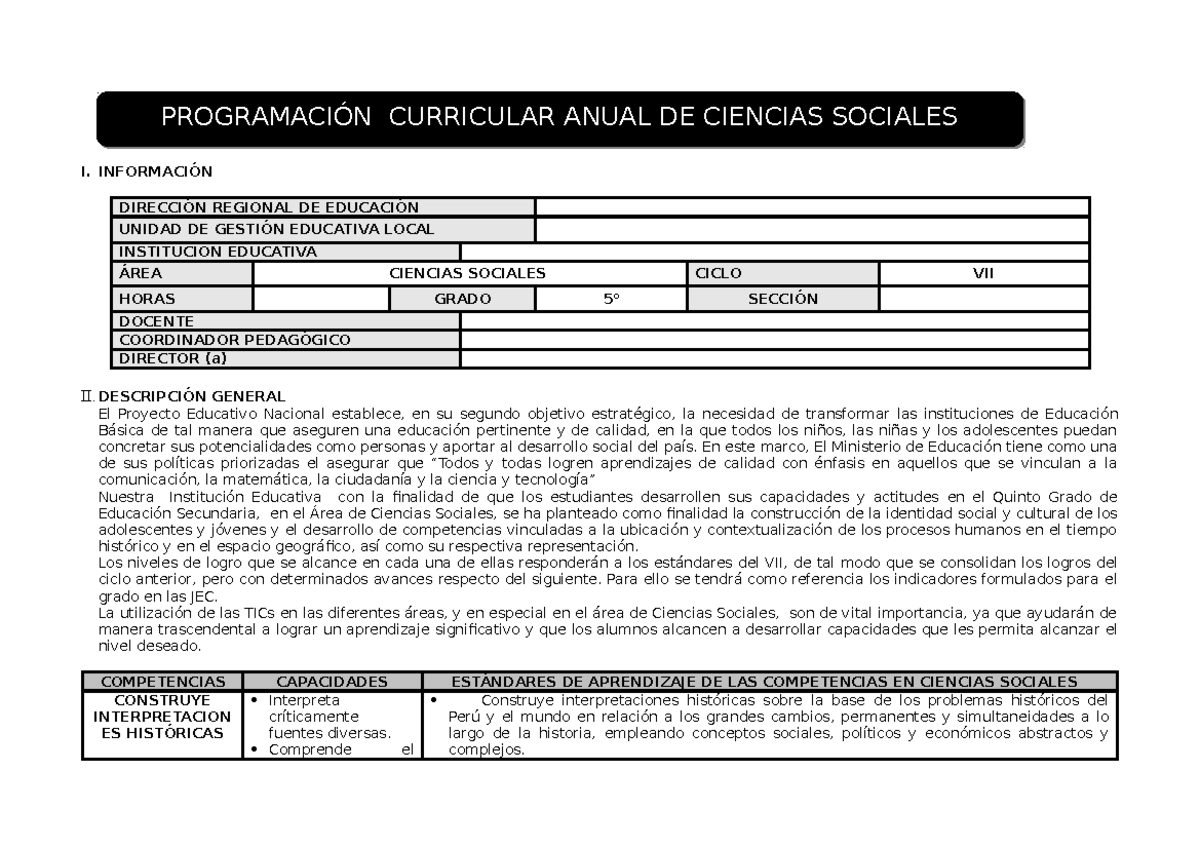 5to Programacion Anual Ciencias sociales - I. INFORMACIÓN DIRECCIÓN