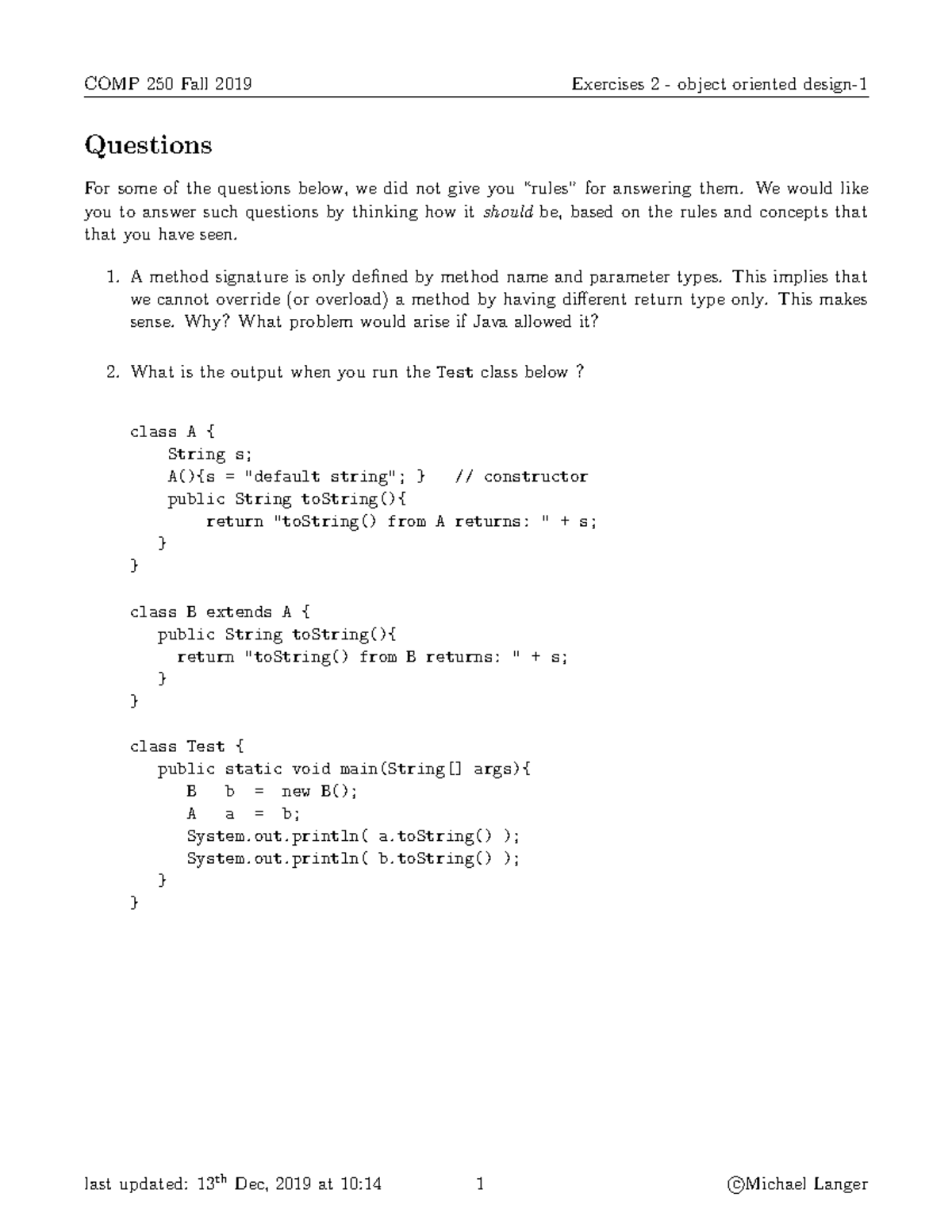 E2 - OOD1 - Second set of exercices - Questions For some of the ...