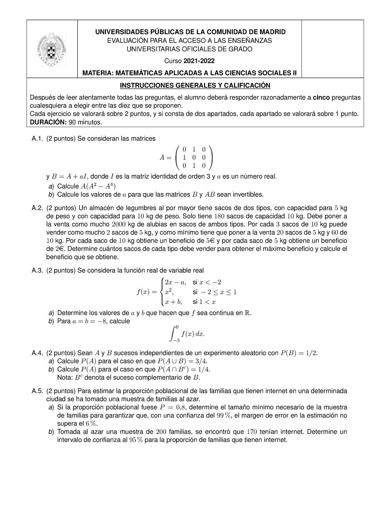 Matem Áticas-acs-ii C - Ejercicios De Mates útiles. - UNIVERSIDADES ...