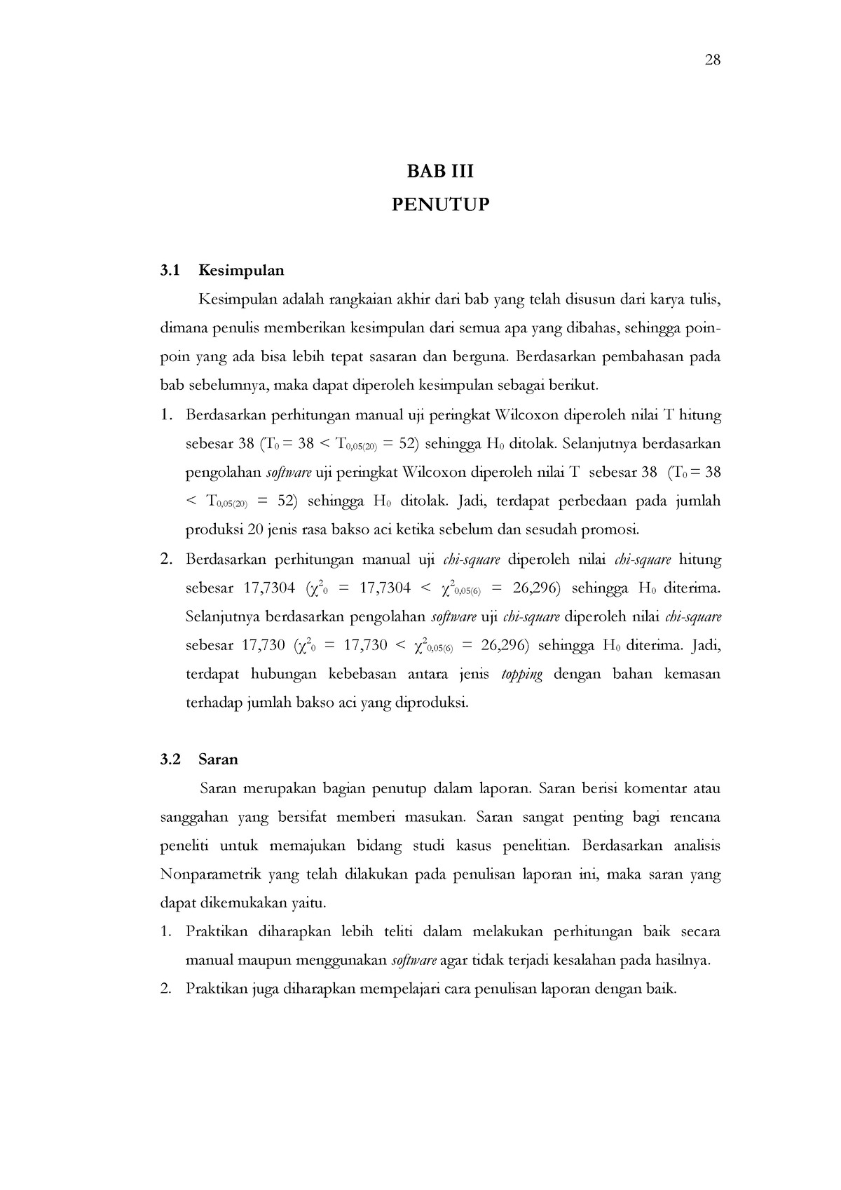 12 Statistik Nonparametrik 28 29 28 Bab Iii Penutup 3 Kesimpulan Kesimpulan Adalah Rangkaian