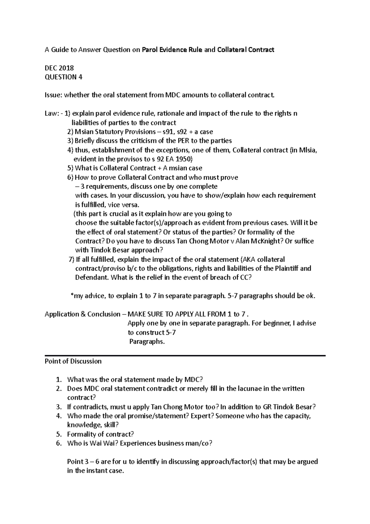 A Guide to Answer Question on PER and Collateral Contract - A Guide to ...