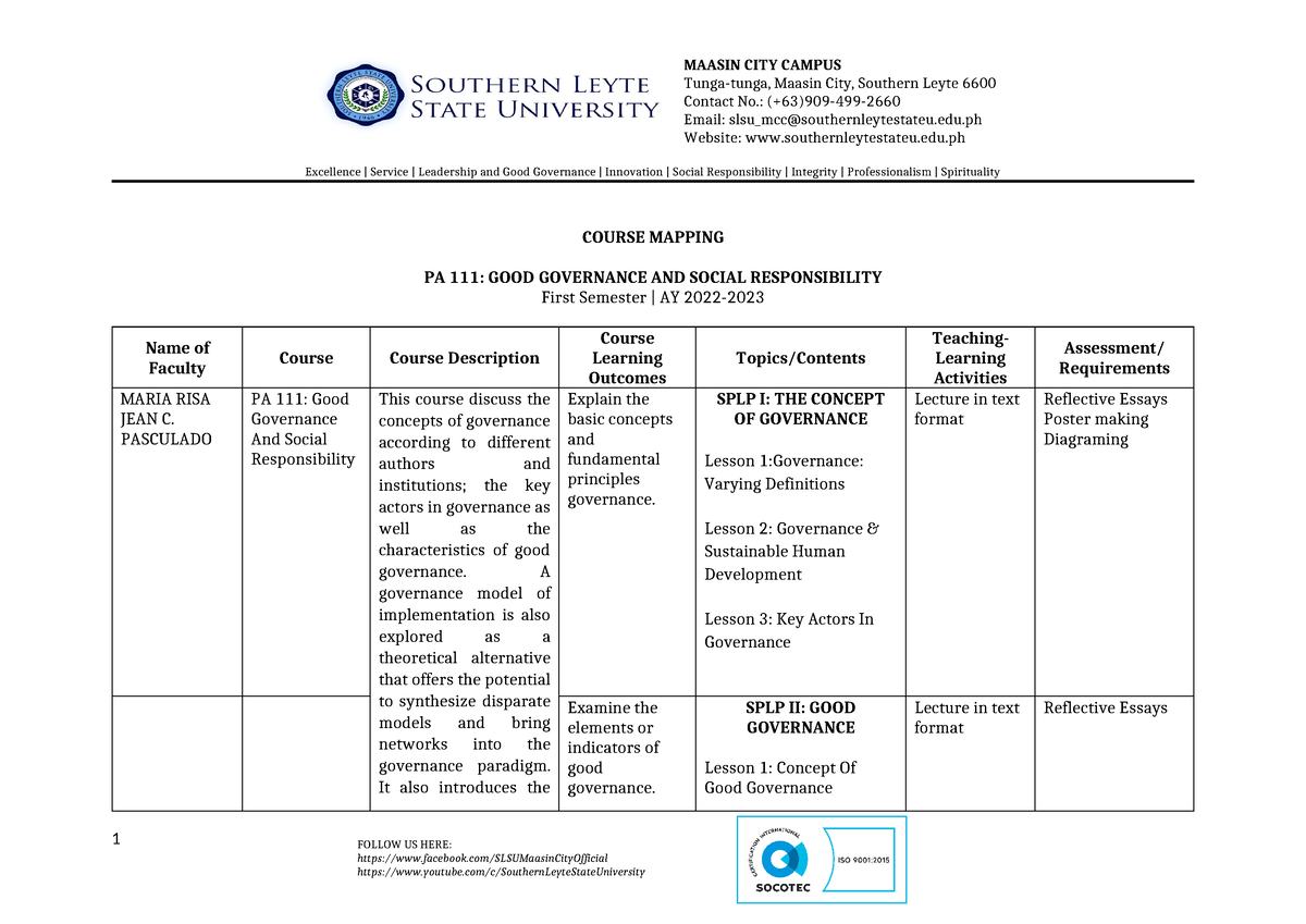 Course MAP PA 111 - FOLLOW US HERE: facebook/SLSUMaasinCityOfficial ...