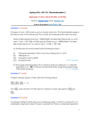 2021-thermodynamics 1(me311)-lecture 7 To 13 Notes - ME 311 - Studocu