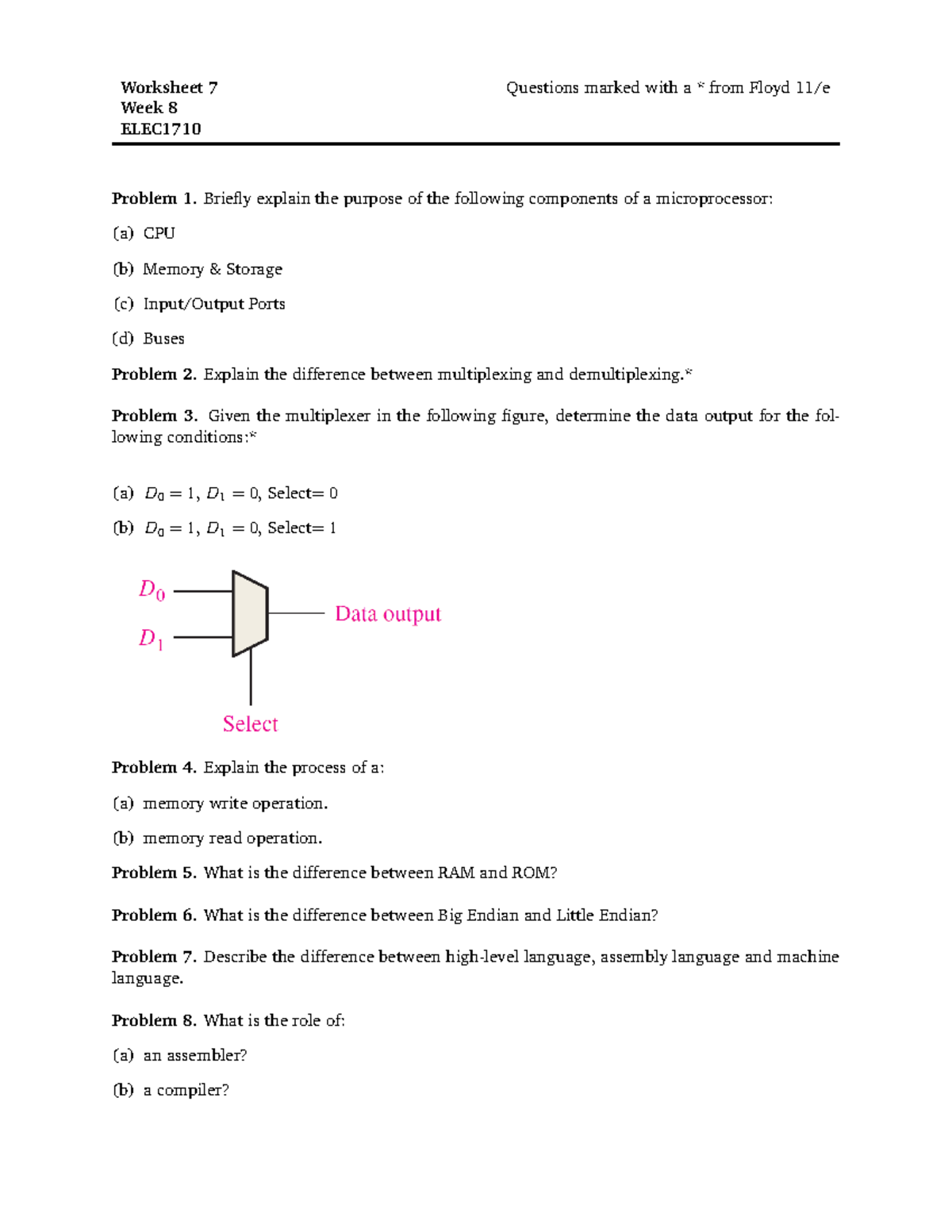 ELEC1710 Worksheet 7 - Worksheet 7 Questions marked with a * from Floyd ...