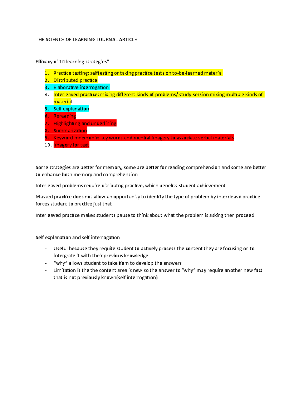 The first journal notes - THE SCIENCE OF LEARNING JOURNAL ARTICLE ...
