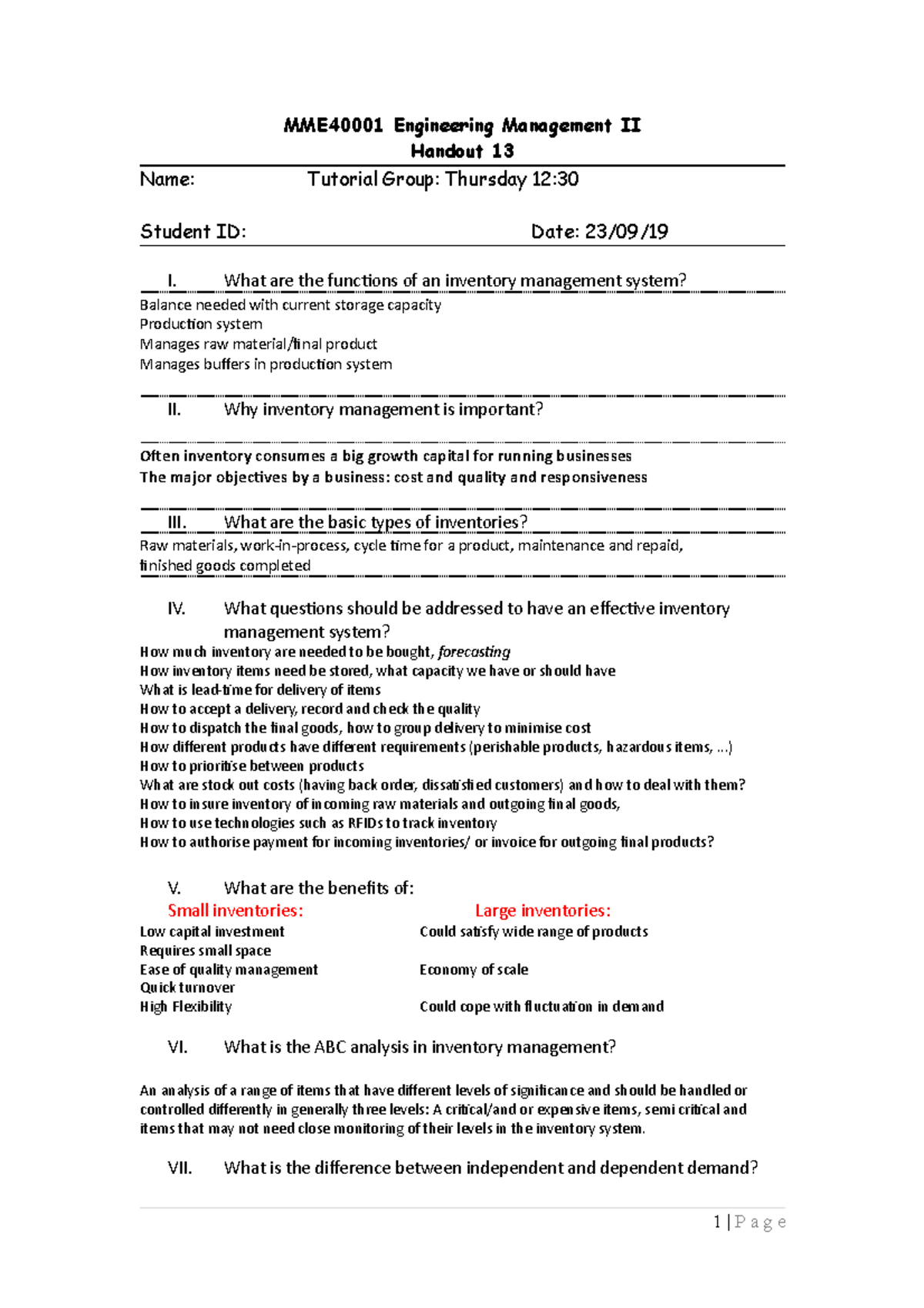 MME40001 Minor Activity 13 - MME40001 Engineering Management II Handout ...