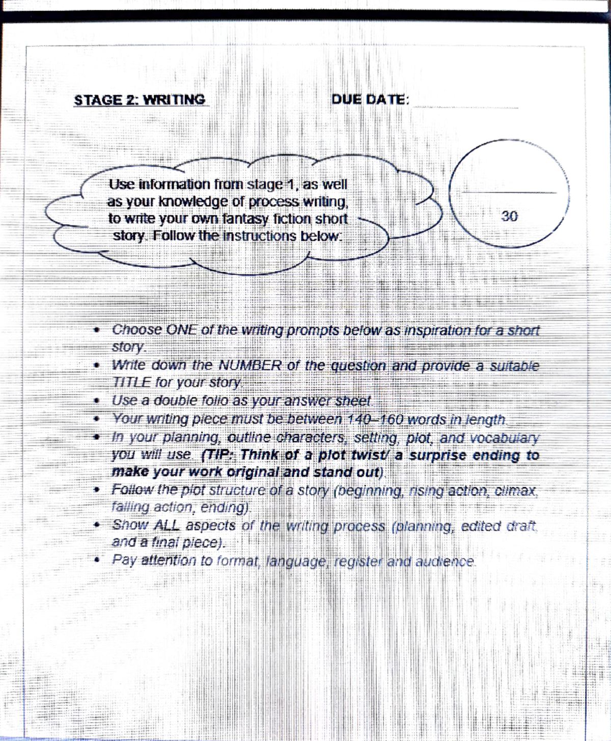 English Grade 8 Stage 2 Research Project - STAGE 2: WRITING DUE DATE ...