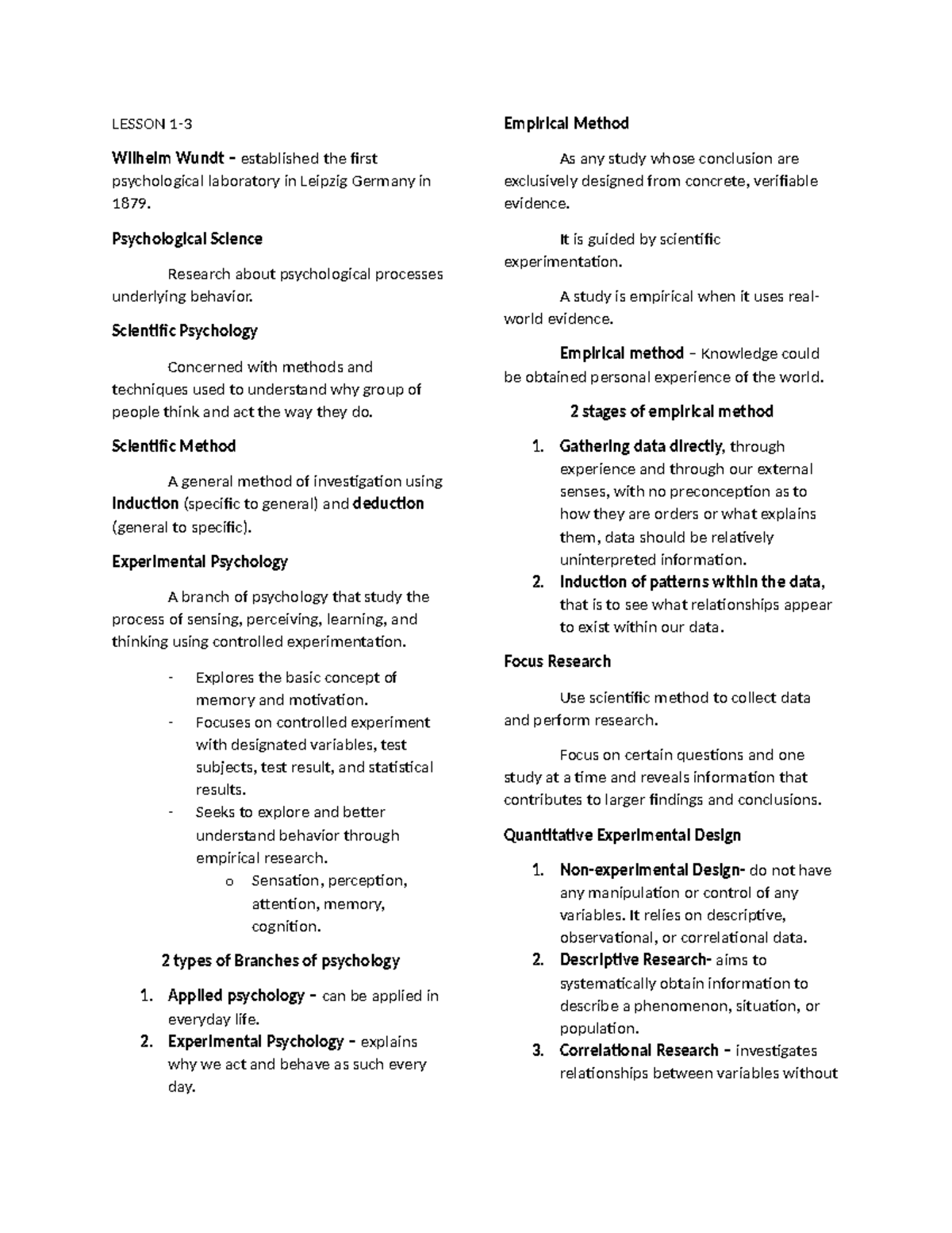 experimental psychology chapter 1 quiz