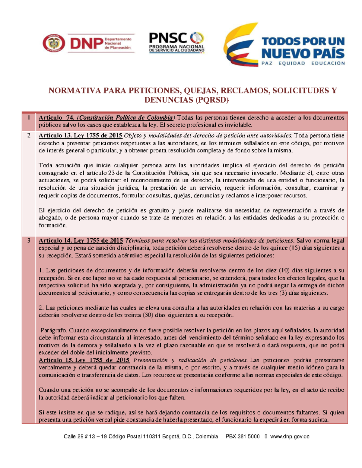 Ley 1755 De 2015 Derechos De Petición - NORMATIVA PARA PETICIONES ...