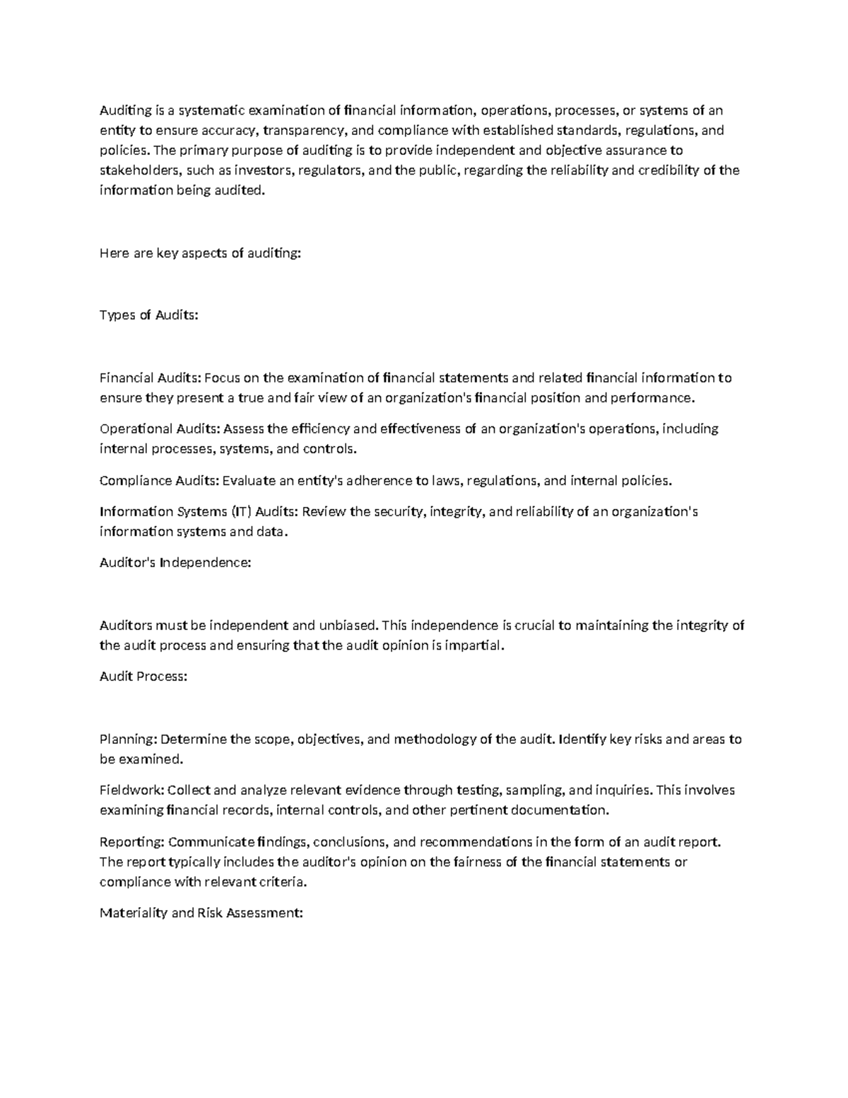 Auditing is a systematic examination of financial information - The ...