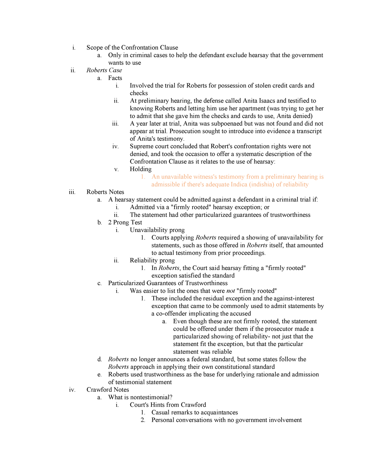 Hearsay and the Constitution - i. Scope of the Confrontation Clause a ...