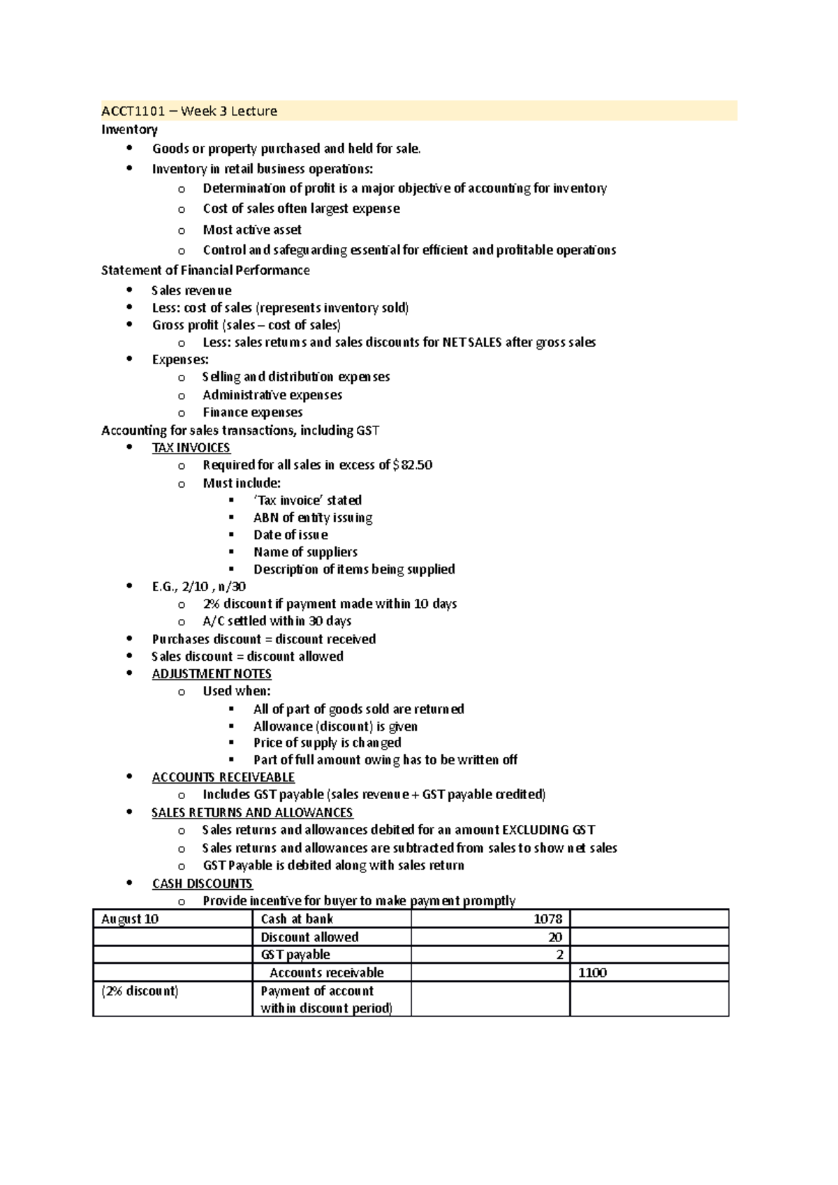 Wk 3 lecture notes - ACCT1101 – Week 3 Lecture Inventory Goods or ...