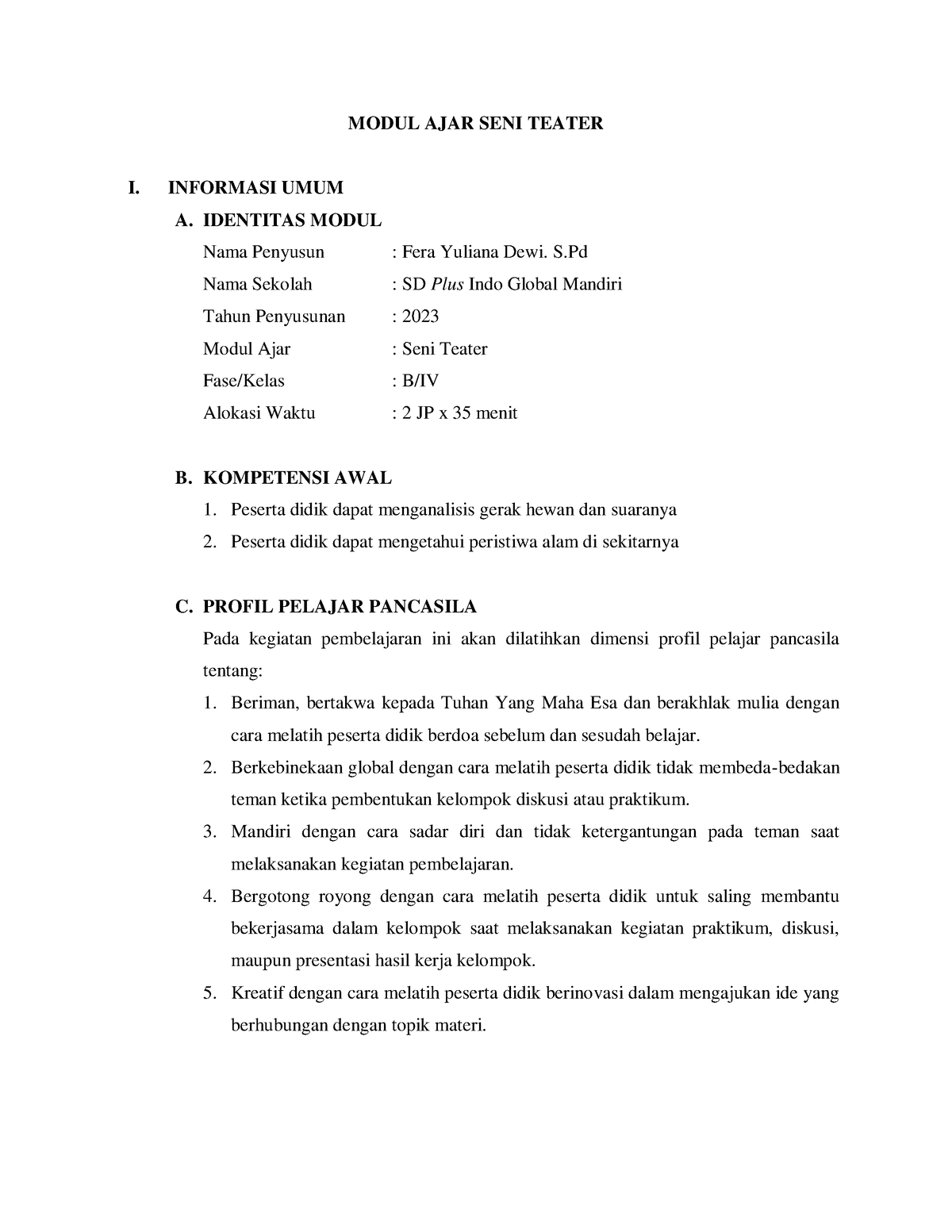 Modul Aja Teater - MODUL AJAR SENI TEATER I. INFORMASI UMUM A ...