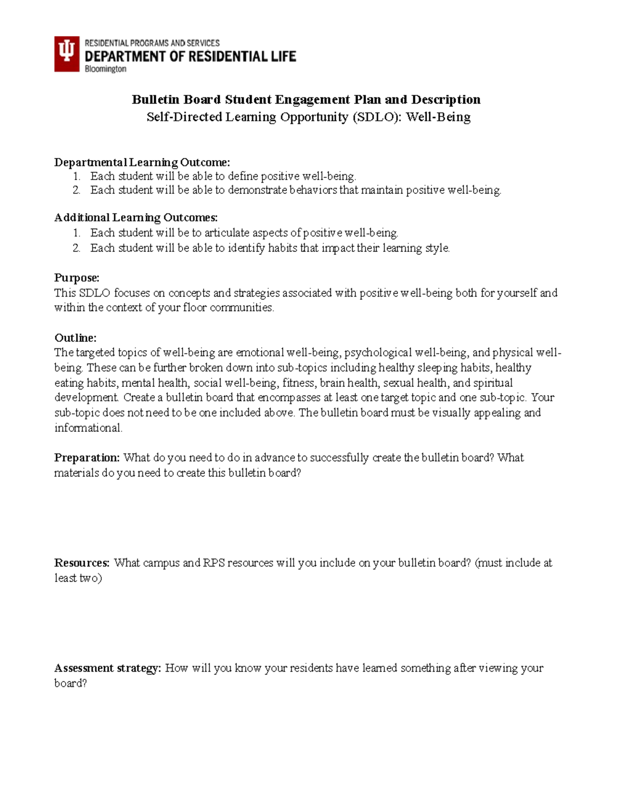 WellBeing Bulletin Board Student Engagement Plan and Description