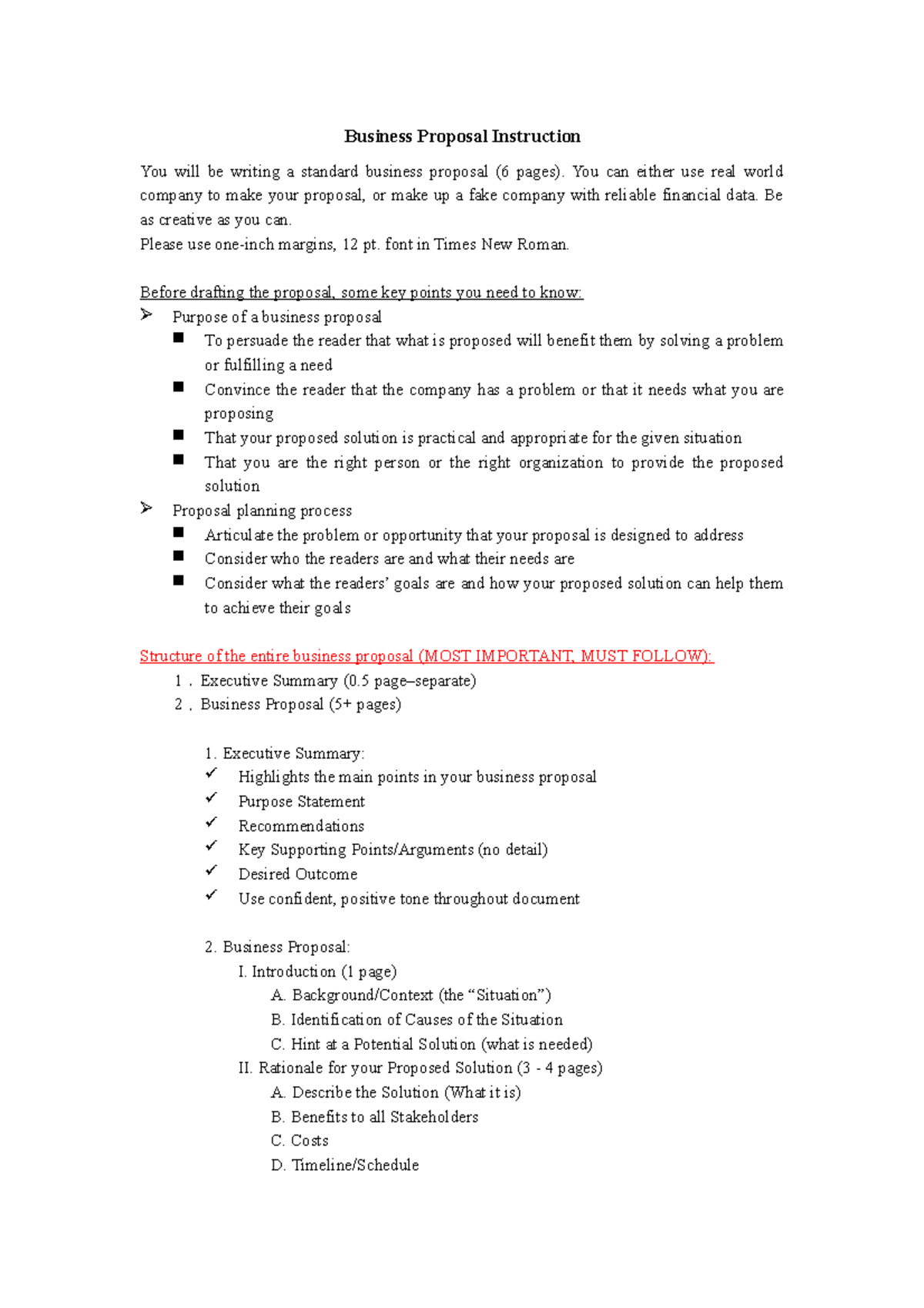 Business Proposal Instruction - You can either use real world company ...