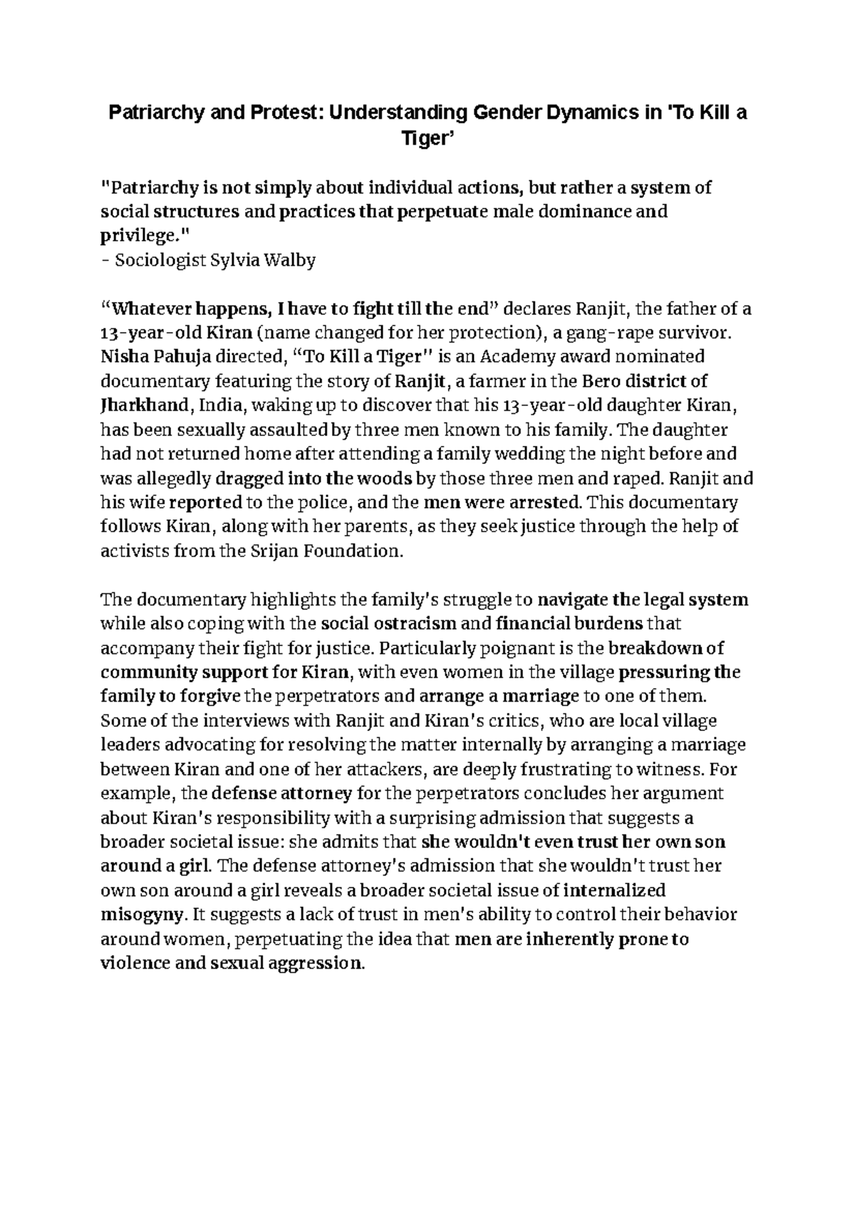 Movie review - Patriarchy and Protest: Understanding Gender Dynamics in ...