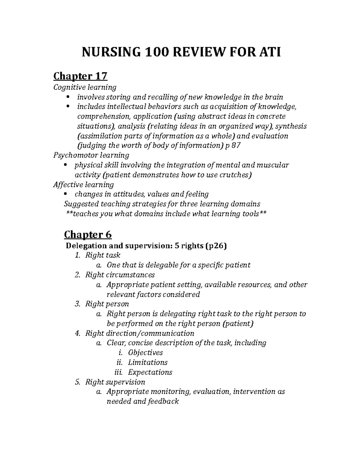 ATI Review for Nursing 100 - NURSING 100 REVIEW FOR ATI Chapter 17 ...