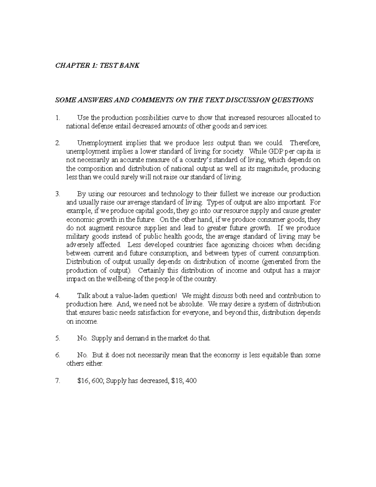 TBCH01 - Lecture notes 1 - CHAPTER 1: TEST BANK SOME ANSWERS AND ...