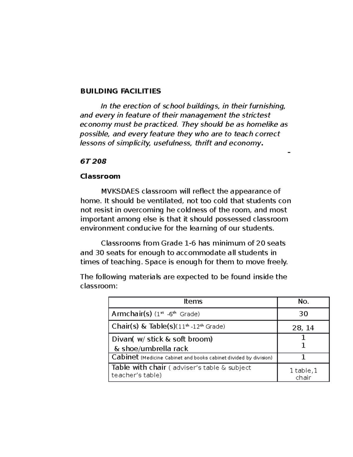 thesis about school facilities