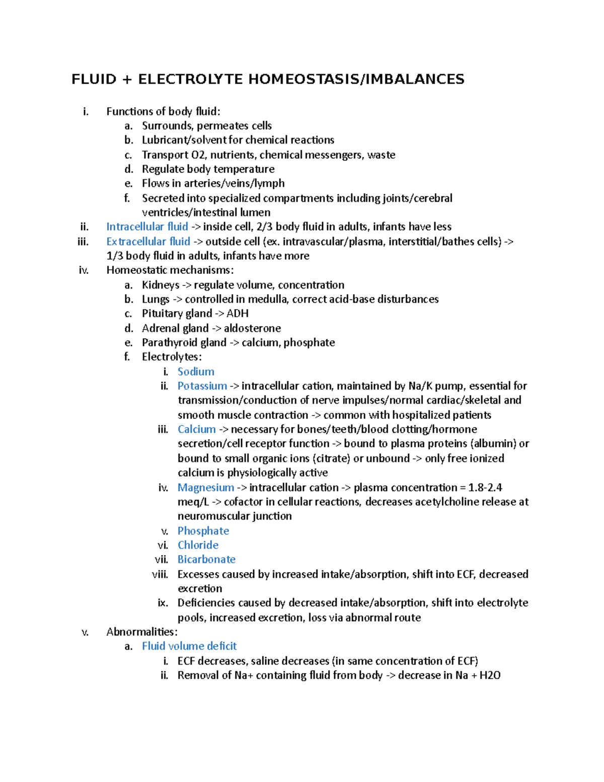 Fluid, electrolyte imbalances and homeostasis - FLUID + ELECTROLYTE ...