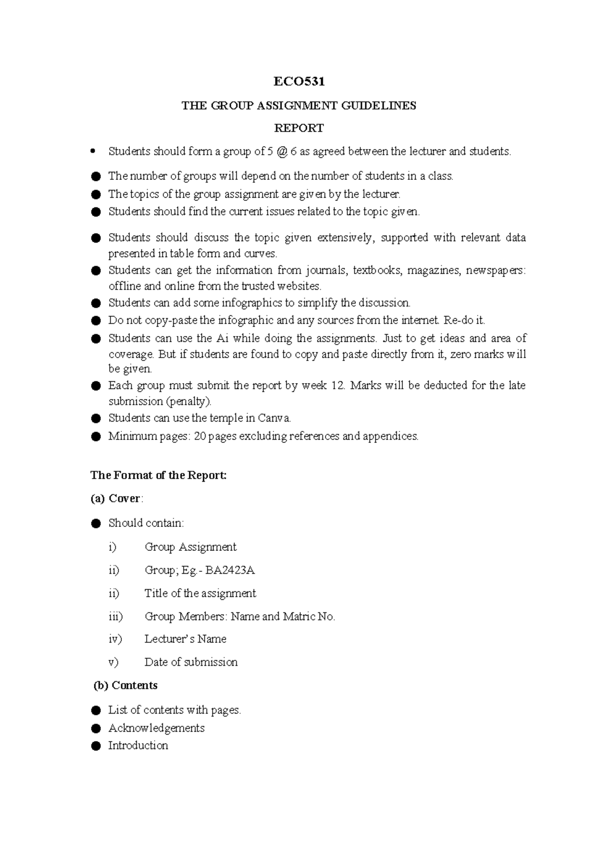 Guidelines Group Assignment - ECO THE GROUP ASSIGNMENT GUIDELINES ...
