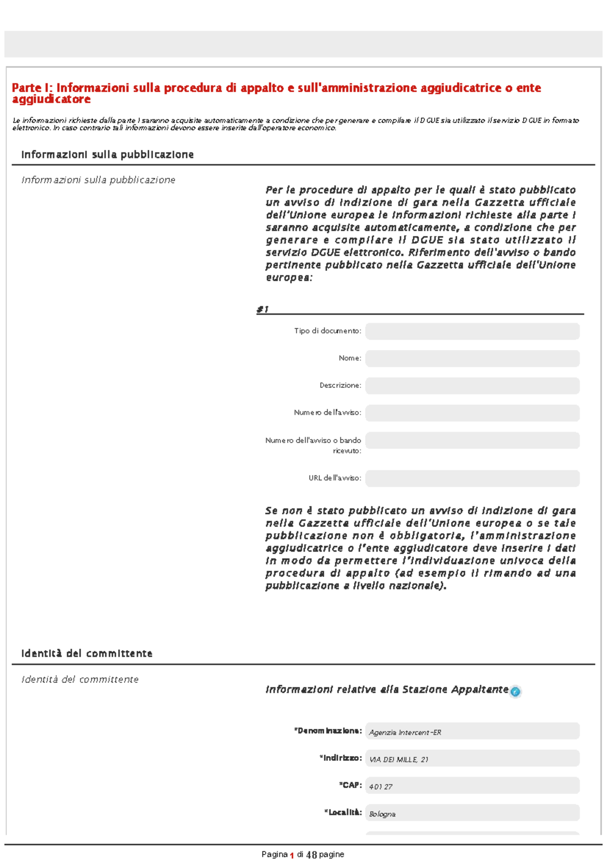 DGUE Facsimile espd request - Parte I: Informazioni sulla procedura di ...