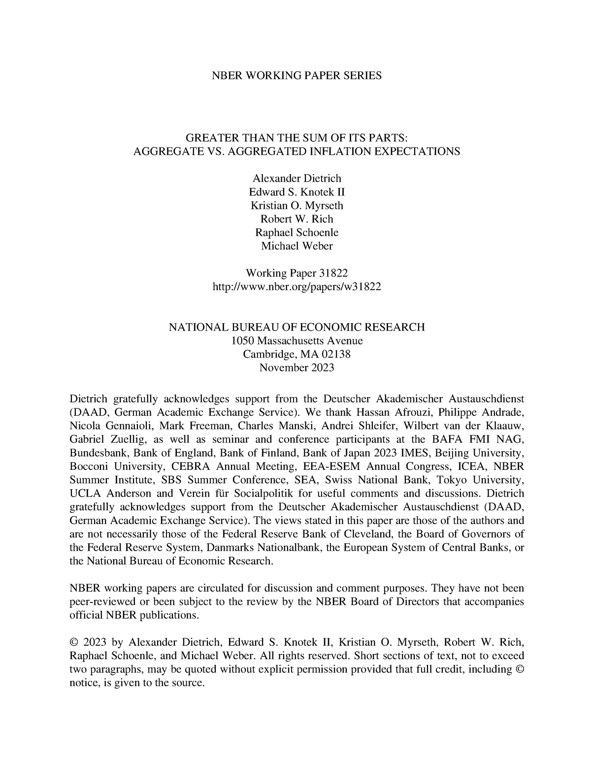 Agg vs agg inflation expectations - NBER WORKING PAPER SERIES GREATER ...