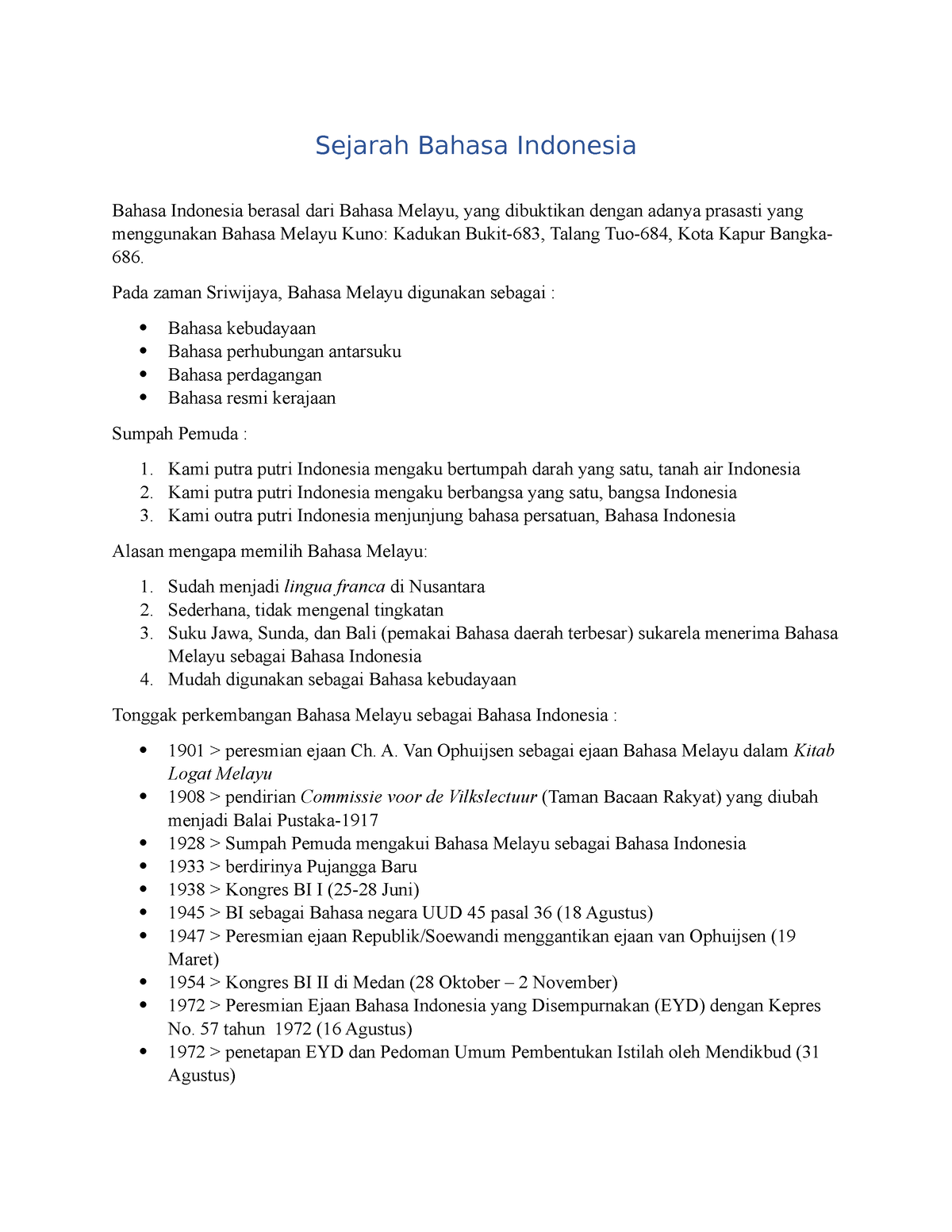 Sejarah Bahasa Indonesia - Sejarah Bahasa Indonesia Bahasa Indonesia ...