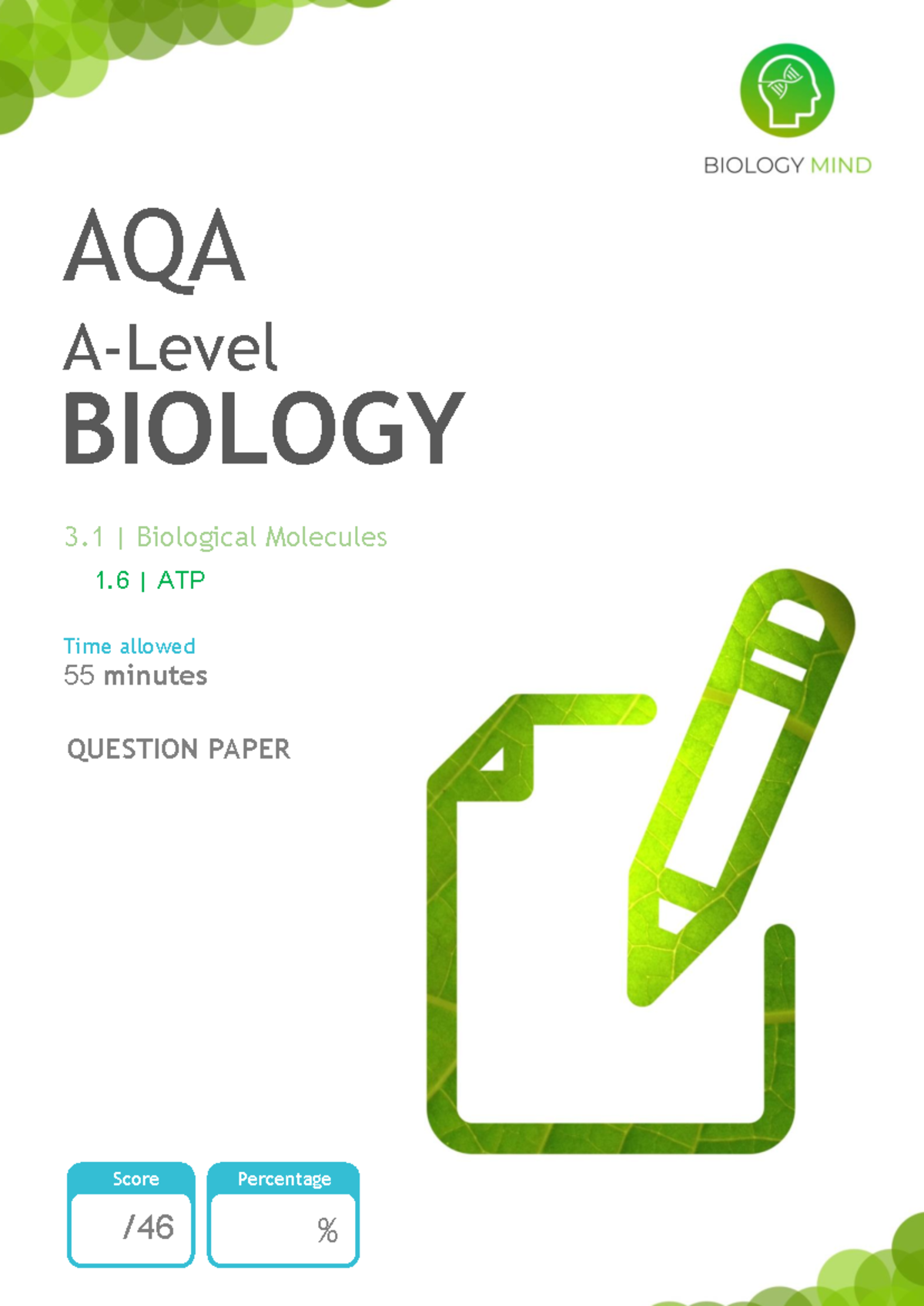 ATP QP - ATP questions - 4 | CELL BIOLOGY | QUESTION PAPER 1 1 ...