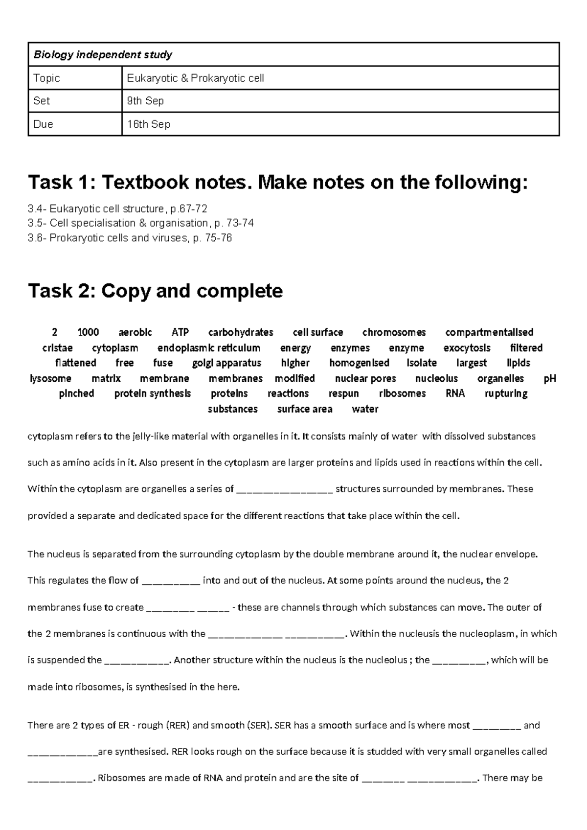 BIS 09 09 24 Biology Biology independent study Topic Eukaryotic