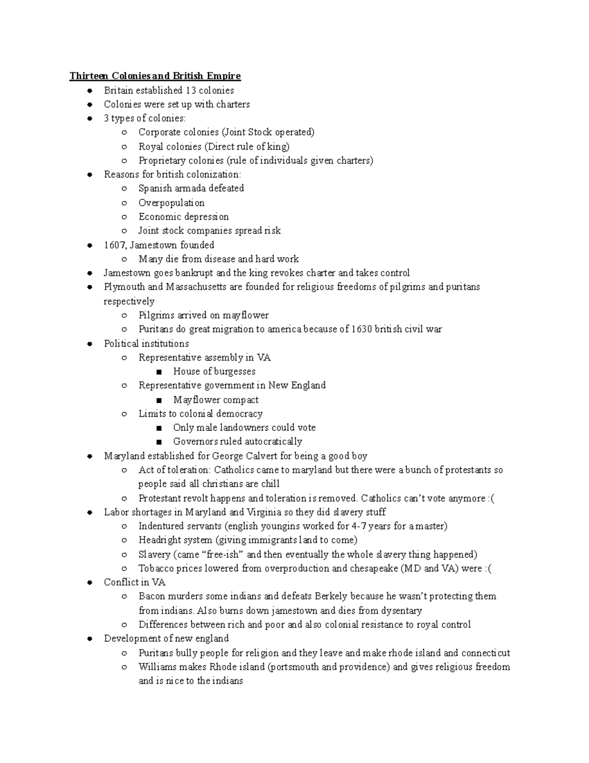Chapter 2.2 Notes yes Thirteen Colonies and British Empire Britain